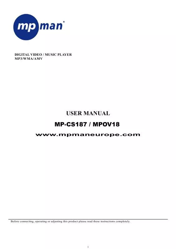 Mode d'emploi MPMAN MP-CS187