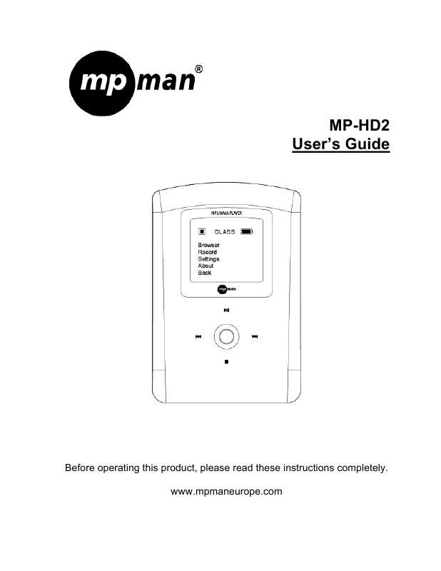 Mode d'emploi MPMAN MP-HD2