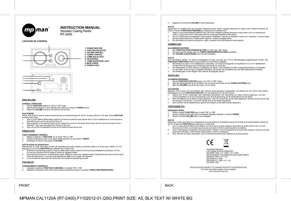 Mode d'emploi MPMAN RT 2400