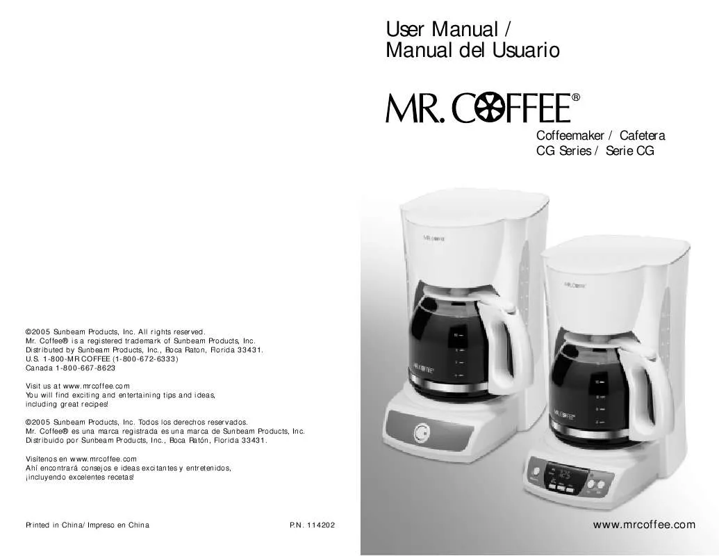 Mode d'emploi MR COFFEE CGTX85