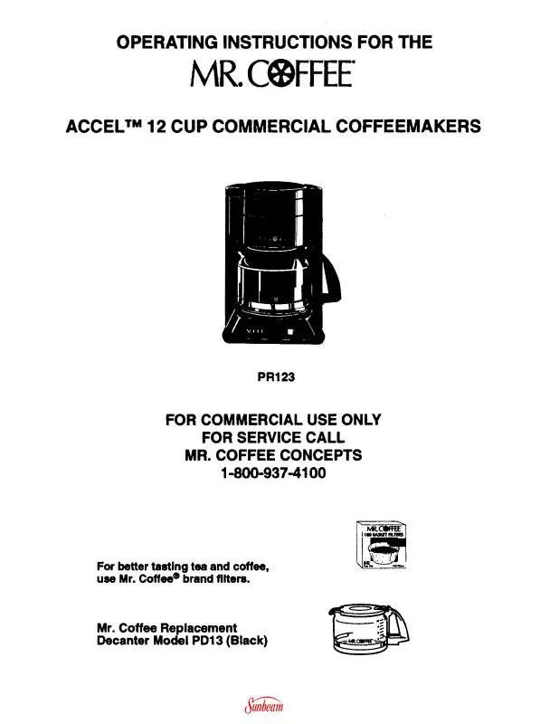 Mode d'emploi MR COFFEE PR123