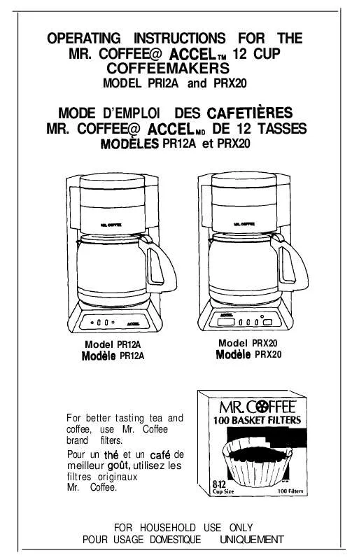 Mode d'emploi MR COFFEE PRX20