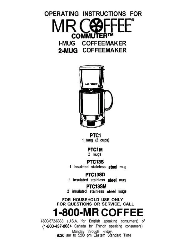 Mode d'emploi MR COFFEE PTC1