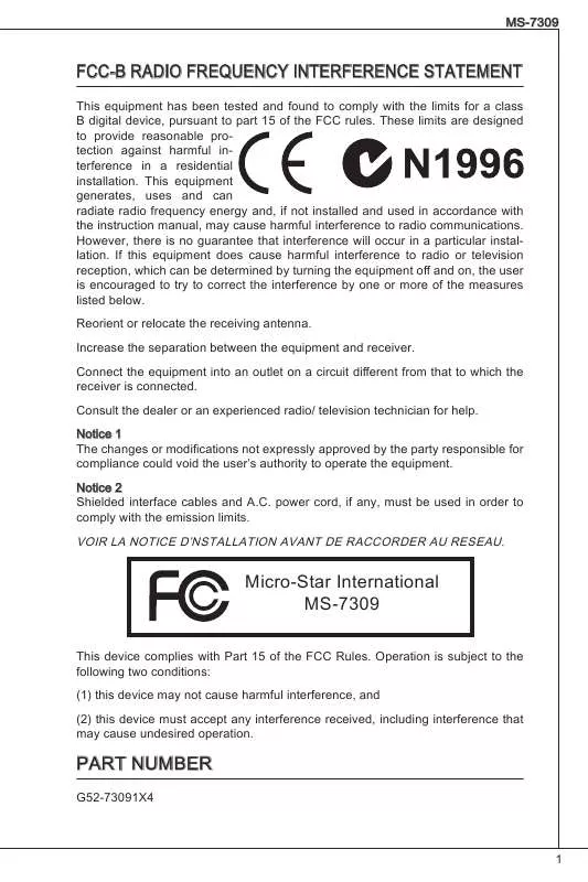 Mode d'emploi MSI G52-73091X4