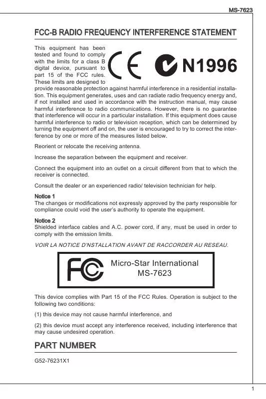 Mode d'emploi MSI MS-7623 740GM-P21