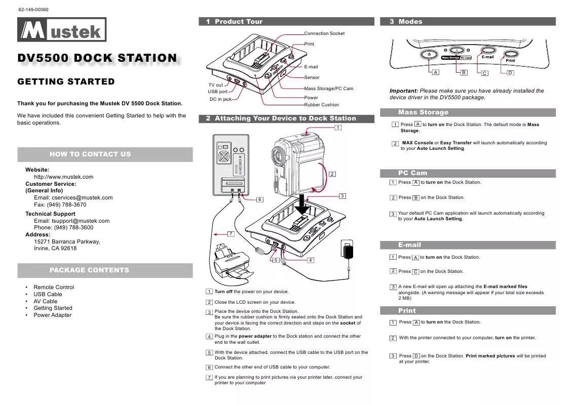 Mode d'emploi MUSTEK DV5500-DOCKING-STATION-QUICK-START