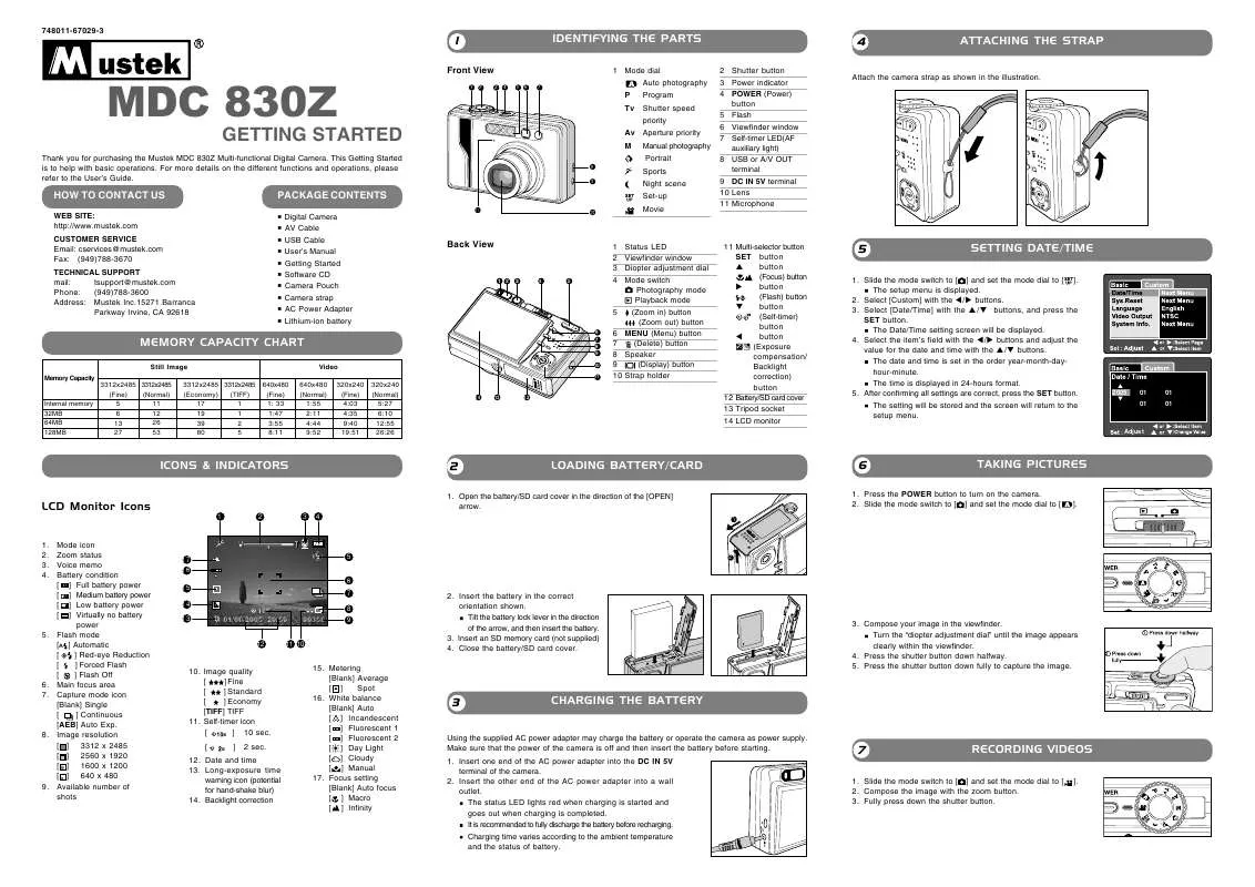 Mode d'emploi MUSTEK MDC-830Z