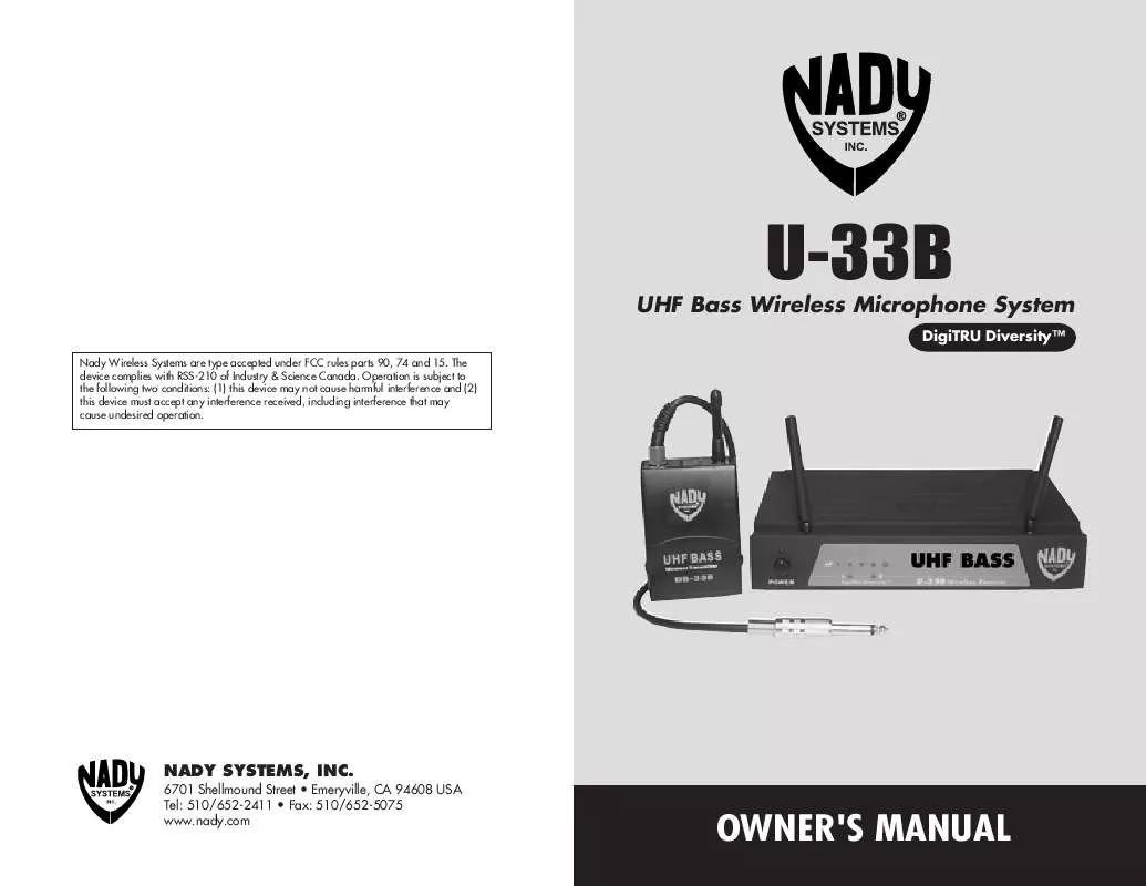 Mode d'emploi NADY UB-33B