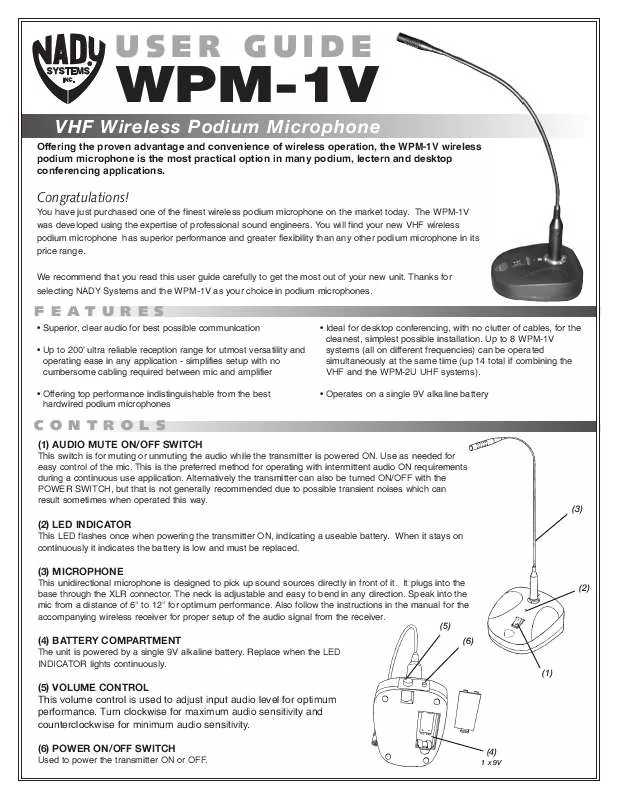 Mode d'emploi NADY WPM-1V