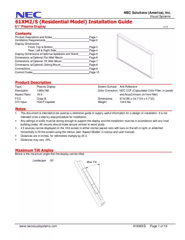 Mode d'emploi NEC 61XM2S