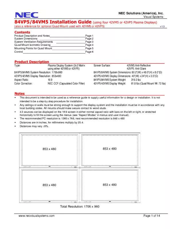 Mode d'emploi NEC 84VM5