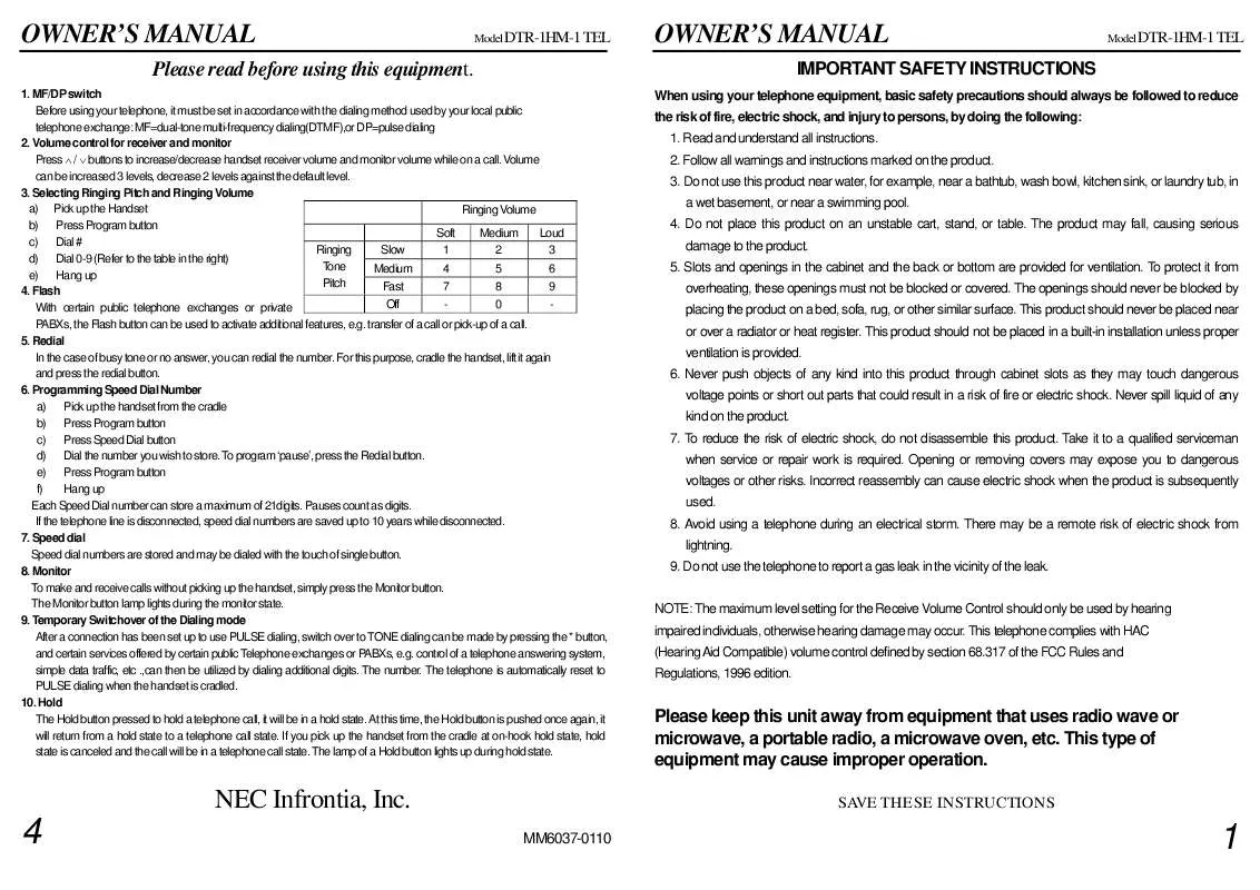 Mode d'emploi NEC DTR-1HM-1