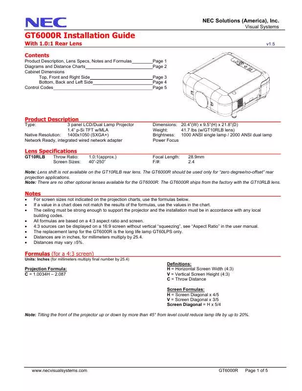 Mode d'emploi NEC GT6000R