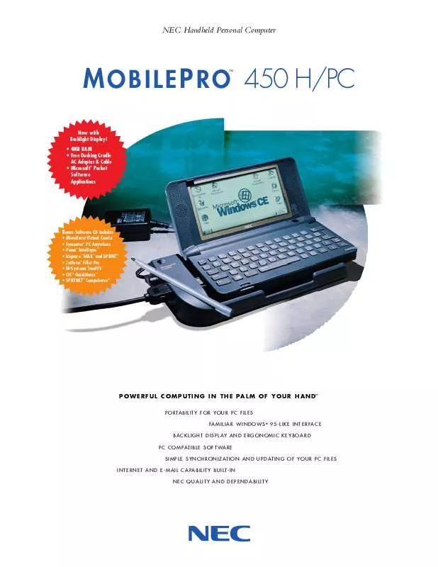 Mode d'emploi NEC MOBILEPRO 450H