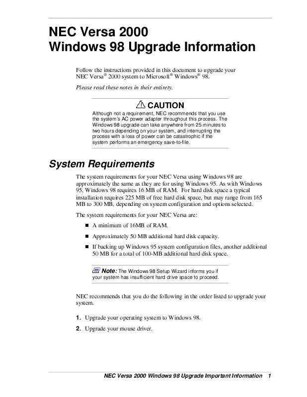 Mode d'emploi NEC VERSA 2000 WINDOWS 98