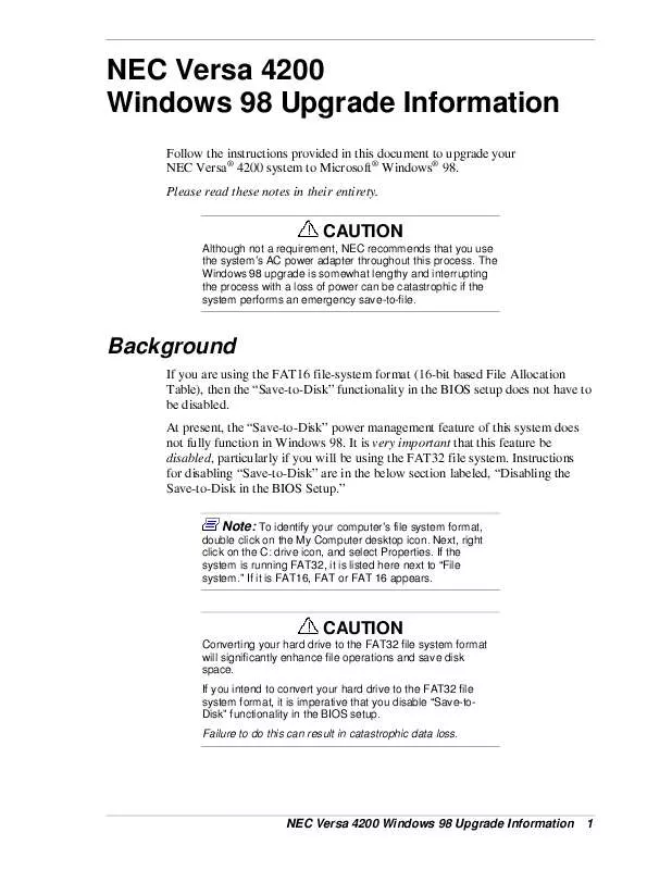 Mode d'emploi NEC VERSA 4200 WINDOWS 98