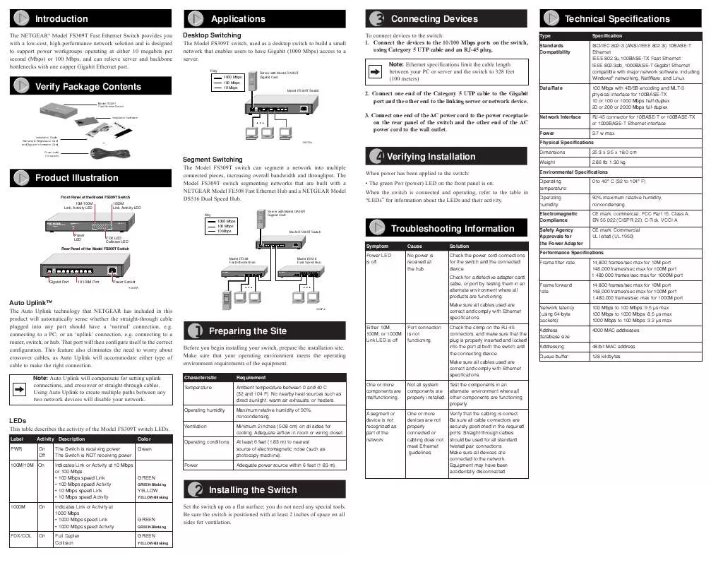 Mode d'emploi NETGEAR FS309T