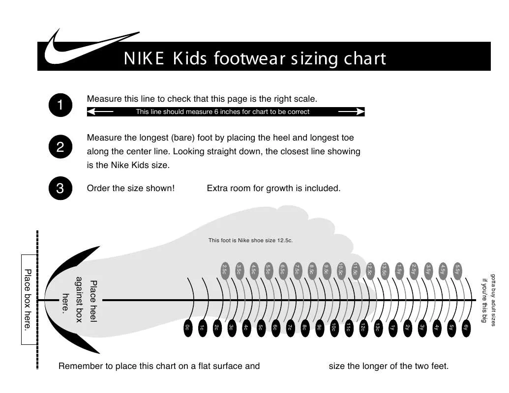 Mode d'emploi NIKE KIDS FOOTWEAR SIZING CHART