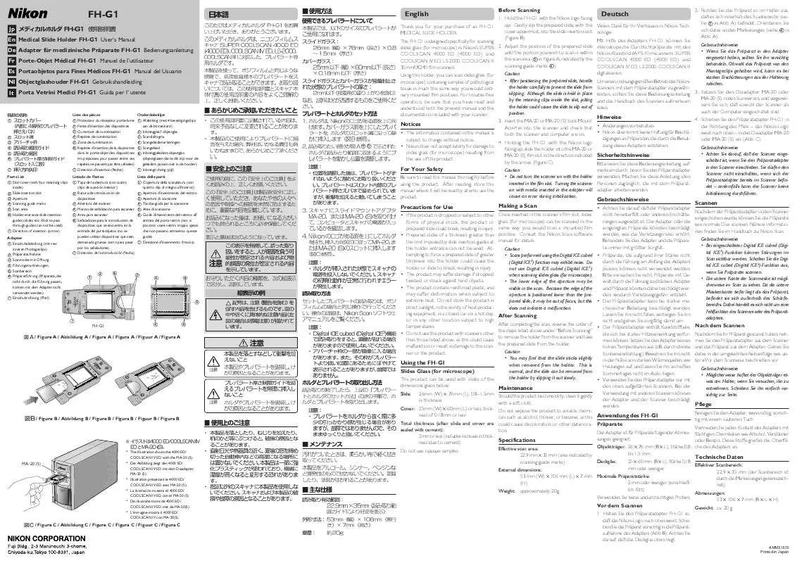 Mode d'emploi NIKON FH-G1 MEDICAL SLIDE HOLDER ADAPTER (SUPPORTS LS-40, LS-4000, LS-50, LS-5000)