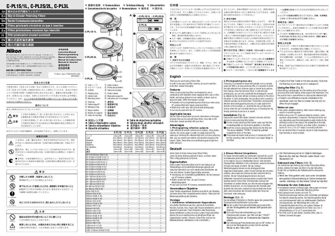 Mode d'emploi NIKON SLIP-IN CIRCULAR POLARIZING FILTERS