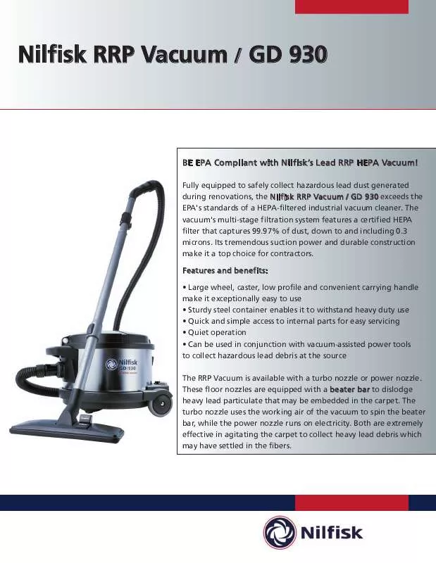 Mode d'emploi NILFISK RRP VACUUM