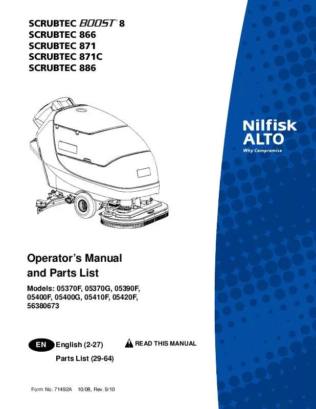 Mode d'emploi NILFISK SCRUBTEC 866