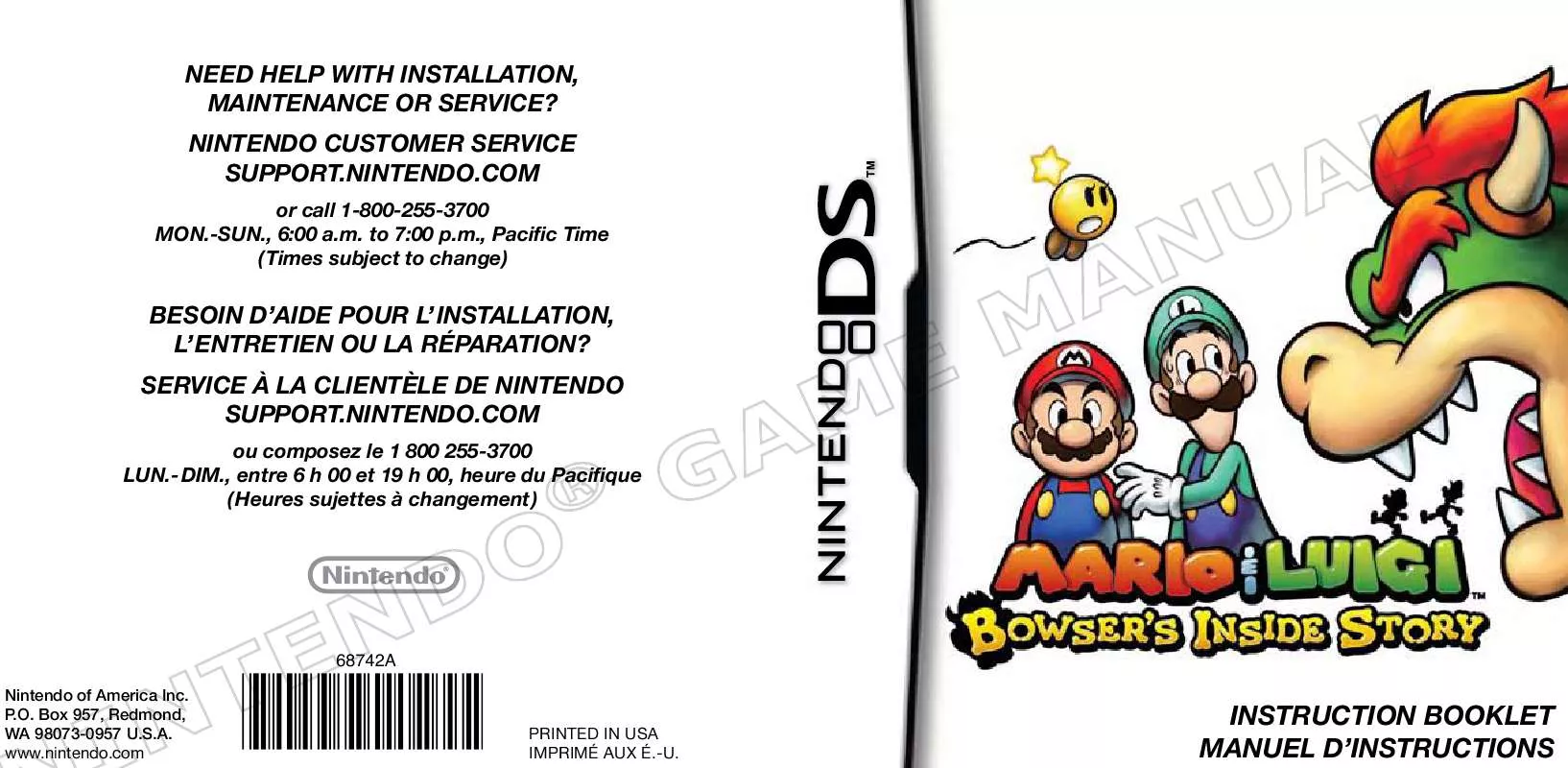 Mode d'emploi NINTENDO DS MARIO LUIGI BOWSERS INSIDE STORY