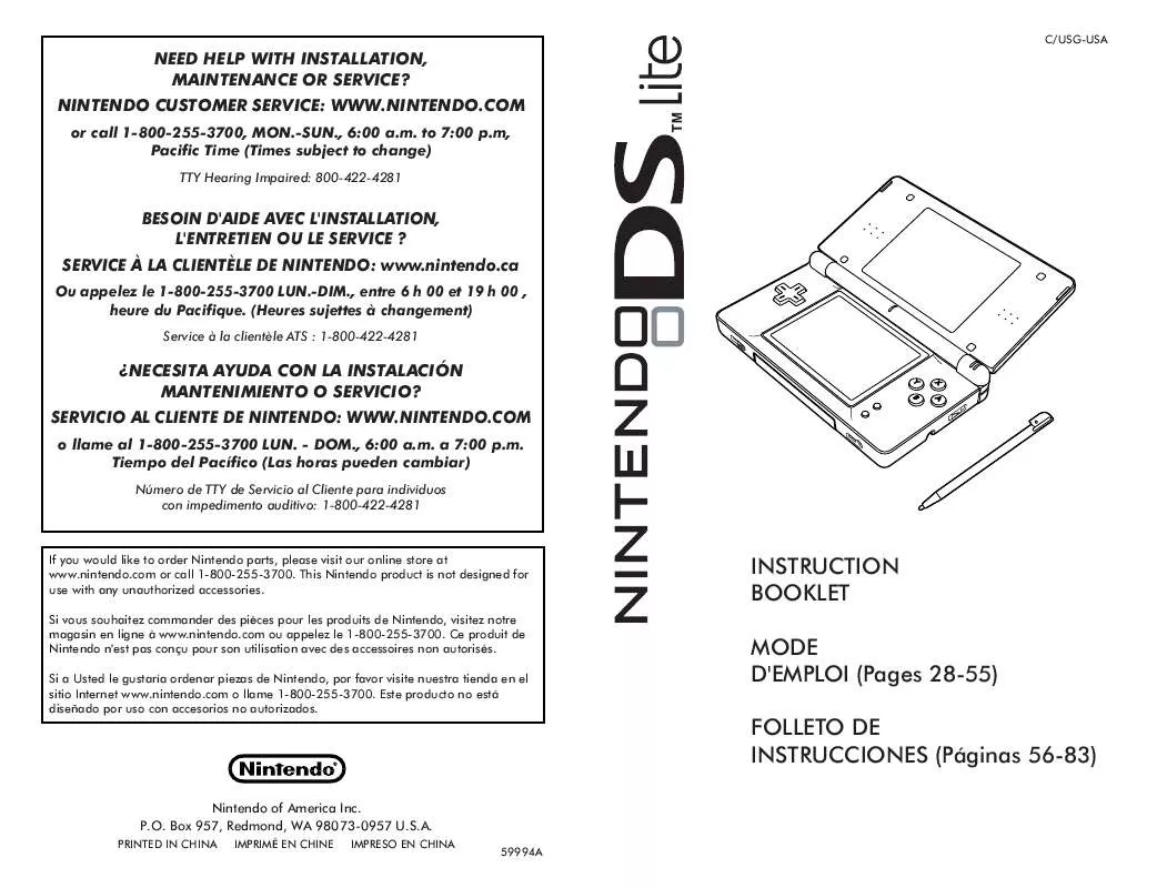 Mode d'emploi NINTENDO DS LITE