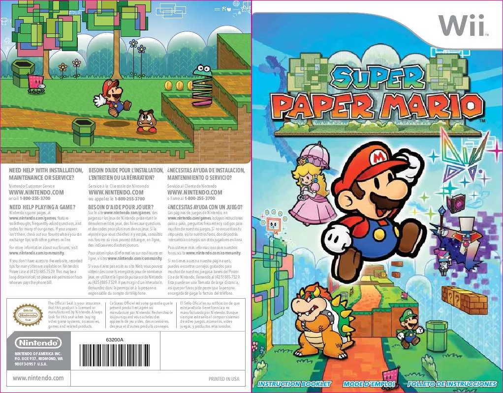 Mode d'emploi NINTENDO SUPER PAPER MARIO