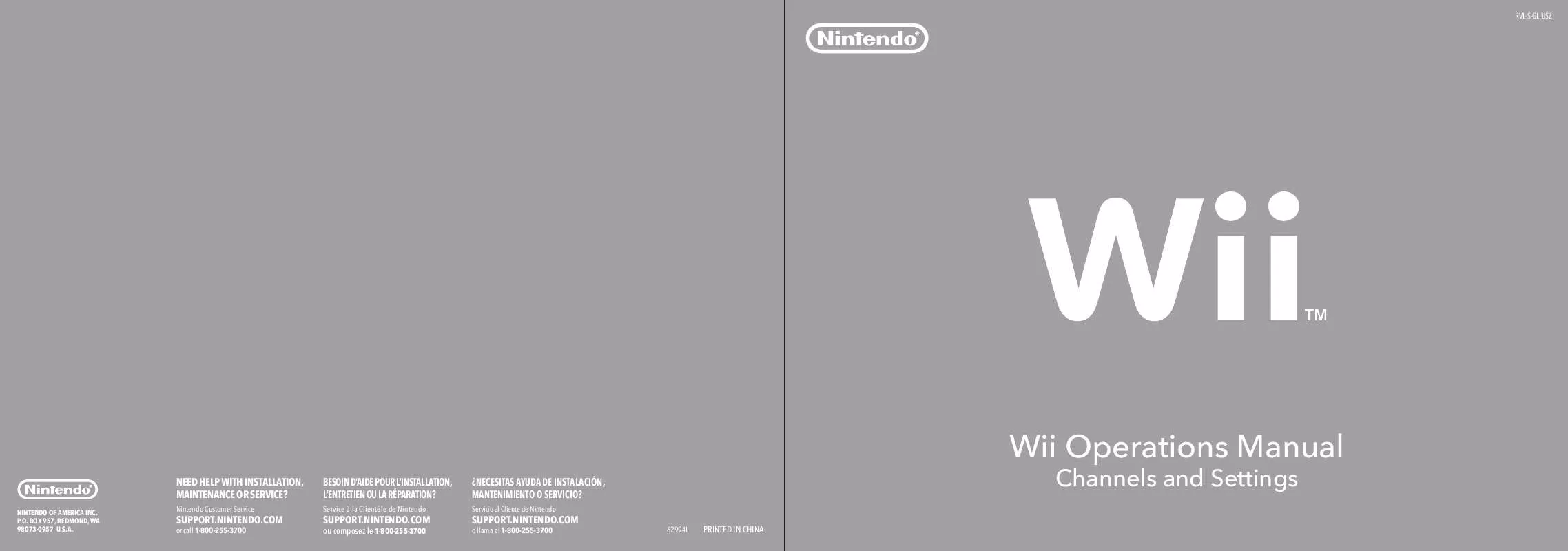 Mode d'emploi NINTENDO WII CHANNELS AND SETTINGS