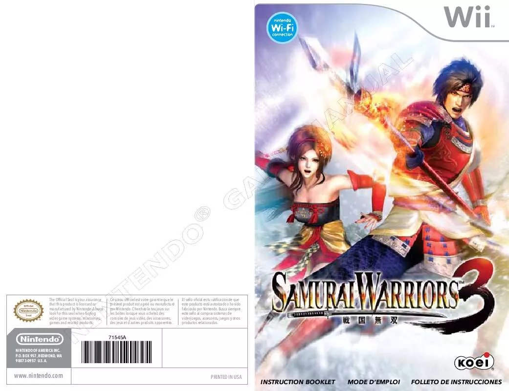 Mode d'emploi NINTENDO WII SAMURAI WARRIORS 3