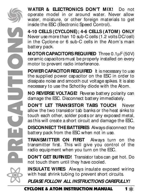 Mode d'emploi NOVAK ATOM AND CYCLONE ESC