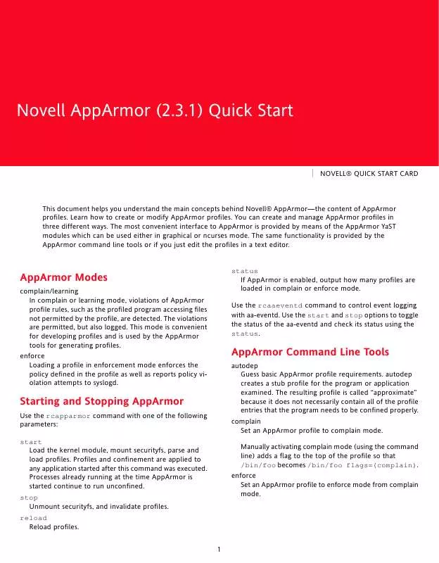 Mode d'emploi NOVELL APPARMOR 2.3.1