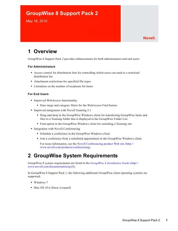 Mode d'emploi NOVELL GROUPEWISE 8