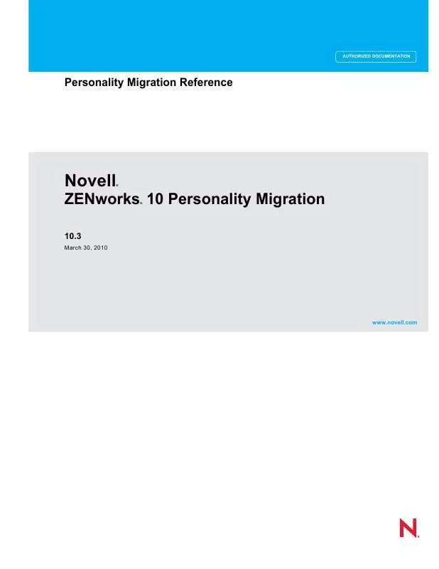 Mode d'emploi NOVELL ZENWORKS 10 PERSONALITY MIGRATION