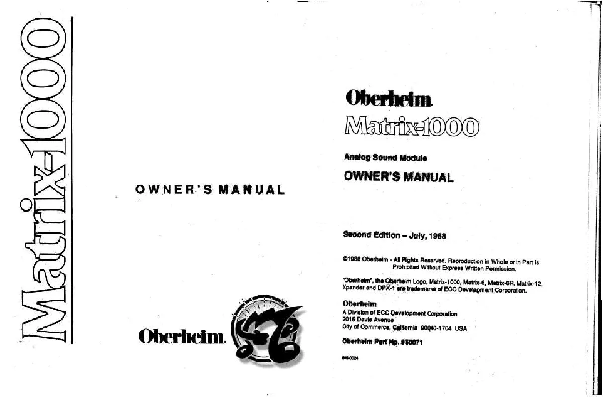 Mode d'emploi OBERHEIM MATRIX 1000