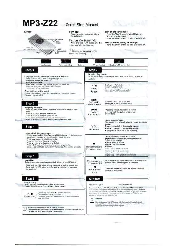 Mode d'emploi ODYS MP3-Z22