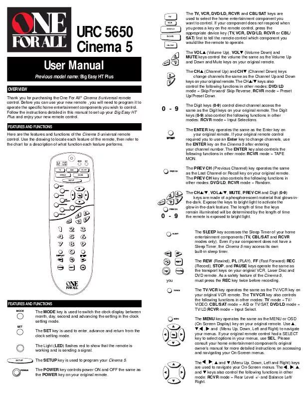 Mode d'emploi ONE FOR ALL CINEMA 5