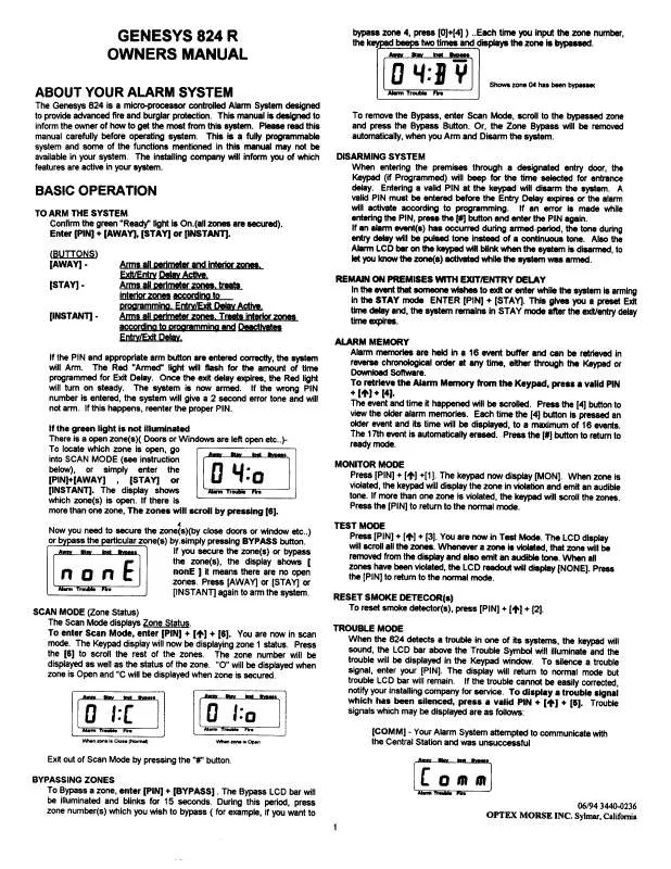 Mode d'emploi OPTEX MORSE GENESYS 824 R