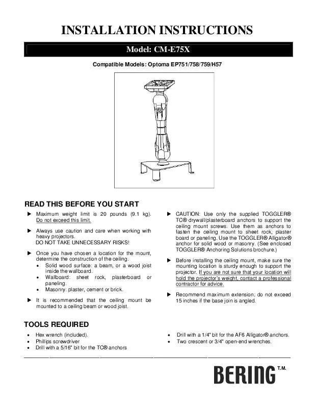 Mode d'emploi OPTOMA CM-E75X