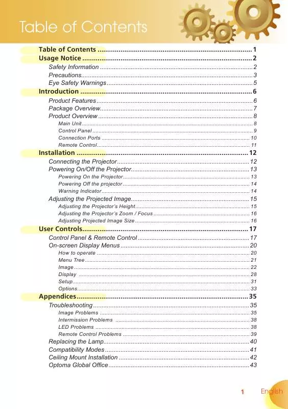 Mode d'emploi OPTOMA HD70