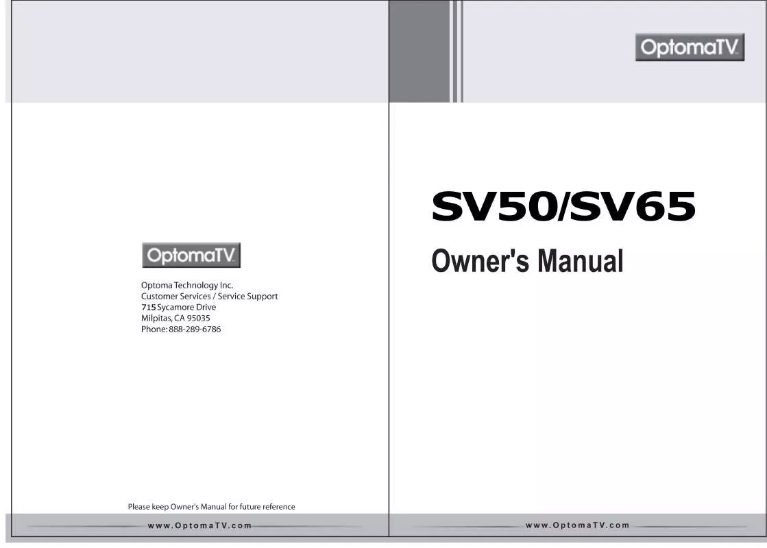 Mode d'emploi OPTOMA SV65XF