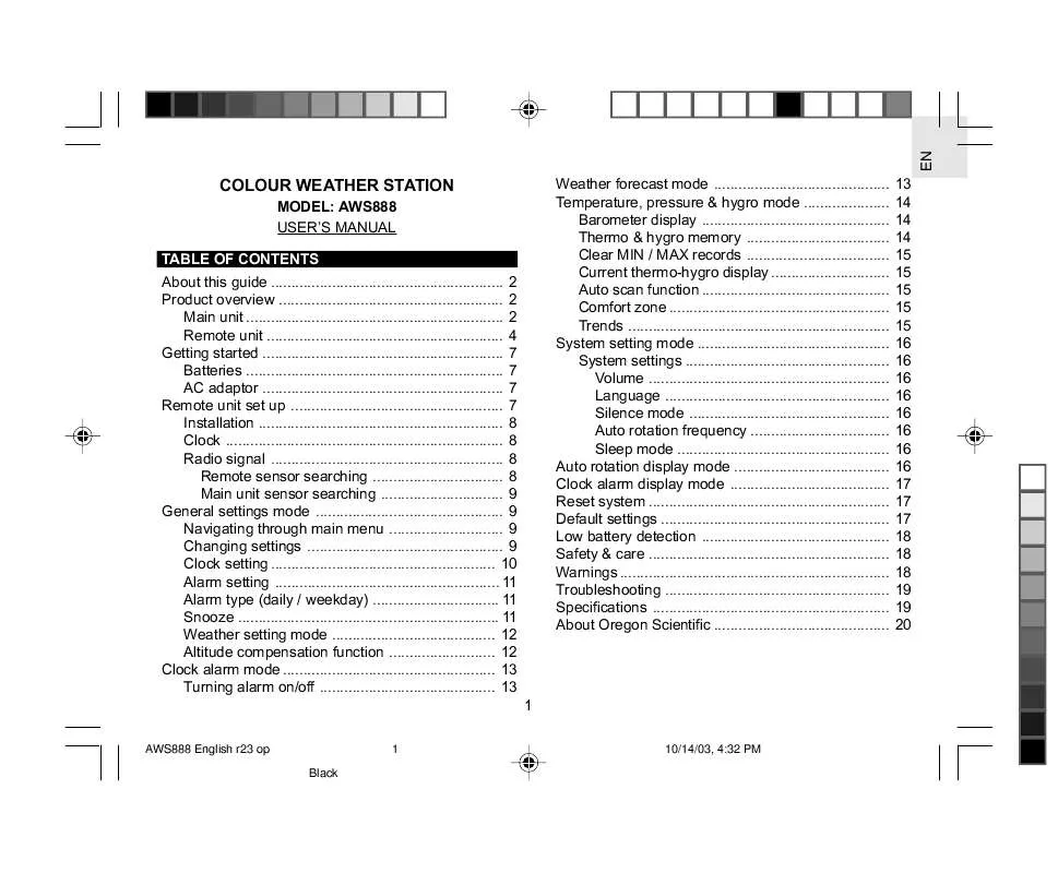 Mode d'emploi OREGON SCIENTIFIC AWS888 R23 OP