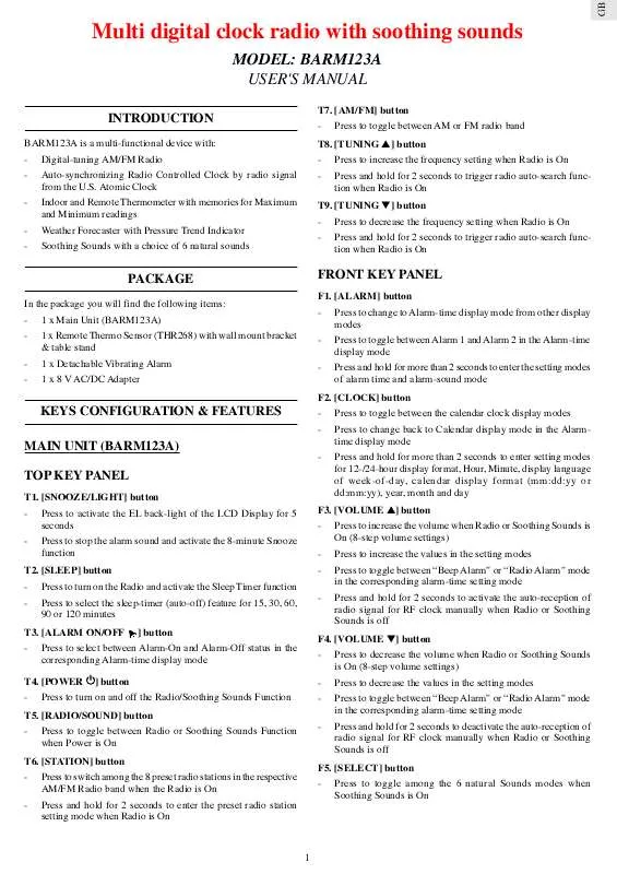 Mode d'emploi OREGON SCIENTIFIC BARM123A