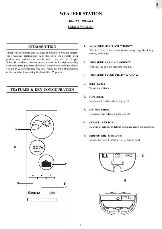 Mode d'emploi OREGON SCIENTIFIC BHB613