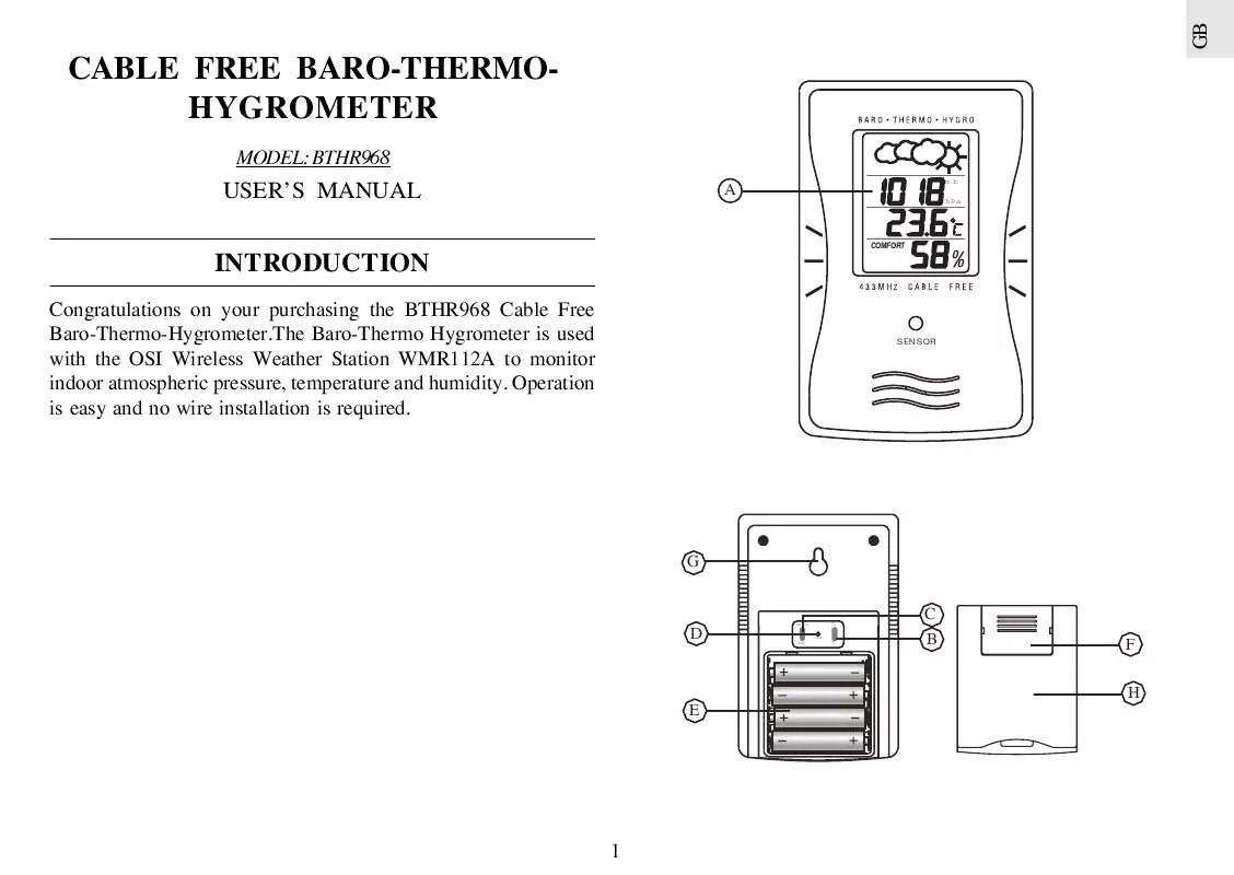 Mode d'emploi OREGON SCIENTIFIC BTHR968