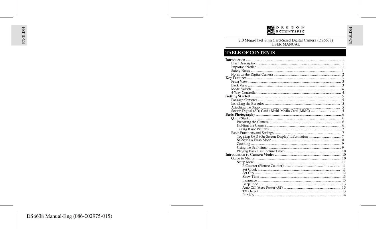 Mode d'emploi OREGON SCIENTIFIC DS6638