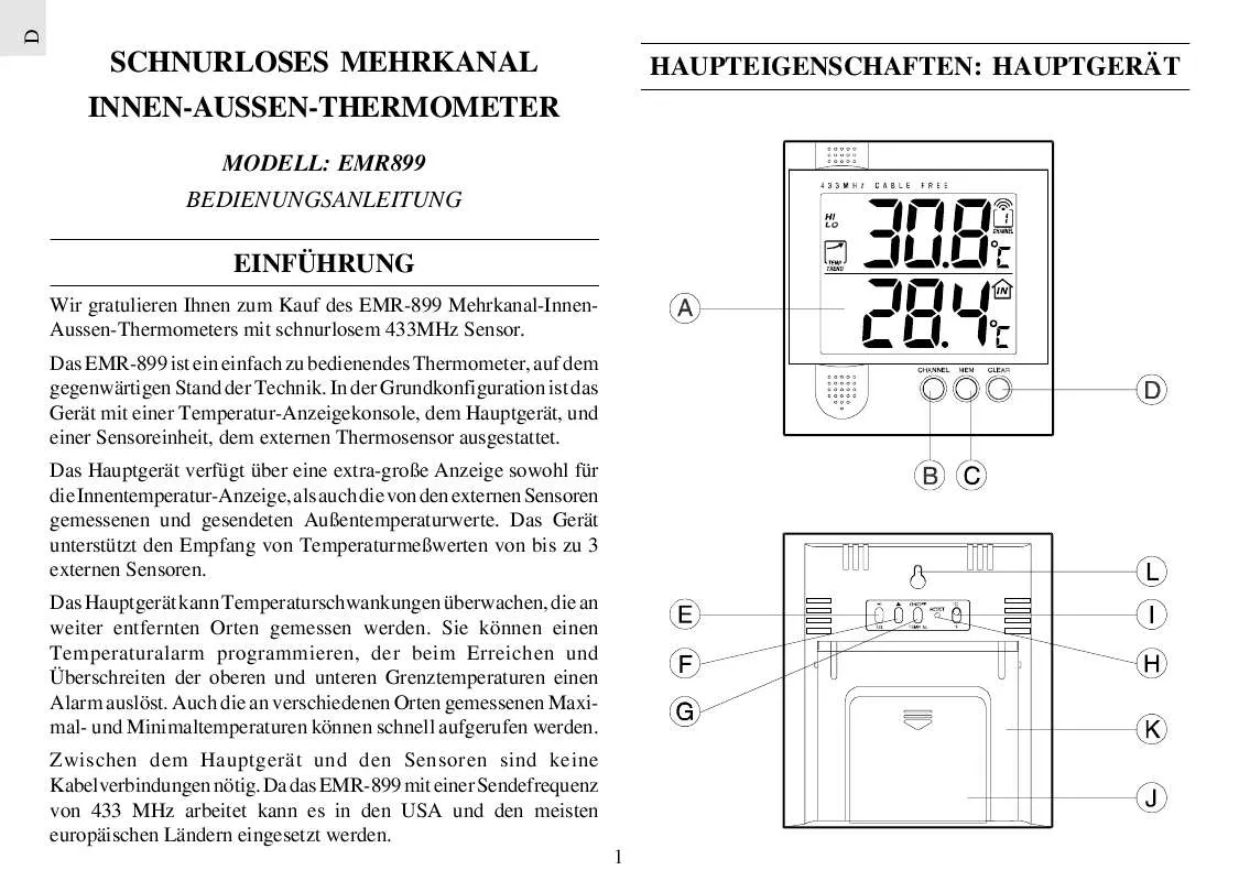 Mode d'emploi OREGON SCIENTIFIC EMR899