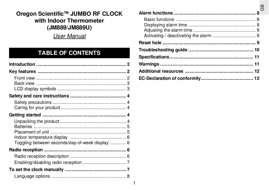 Mode d'emploi OREGON SCIENTIFIC ENGLISHJM899-U