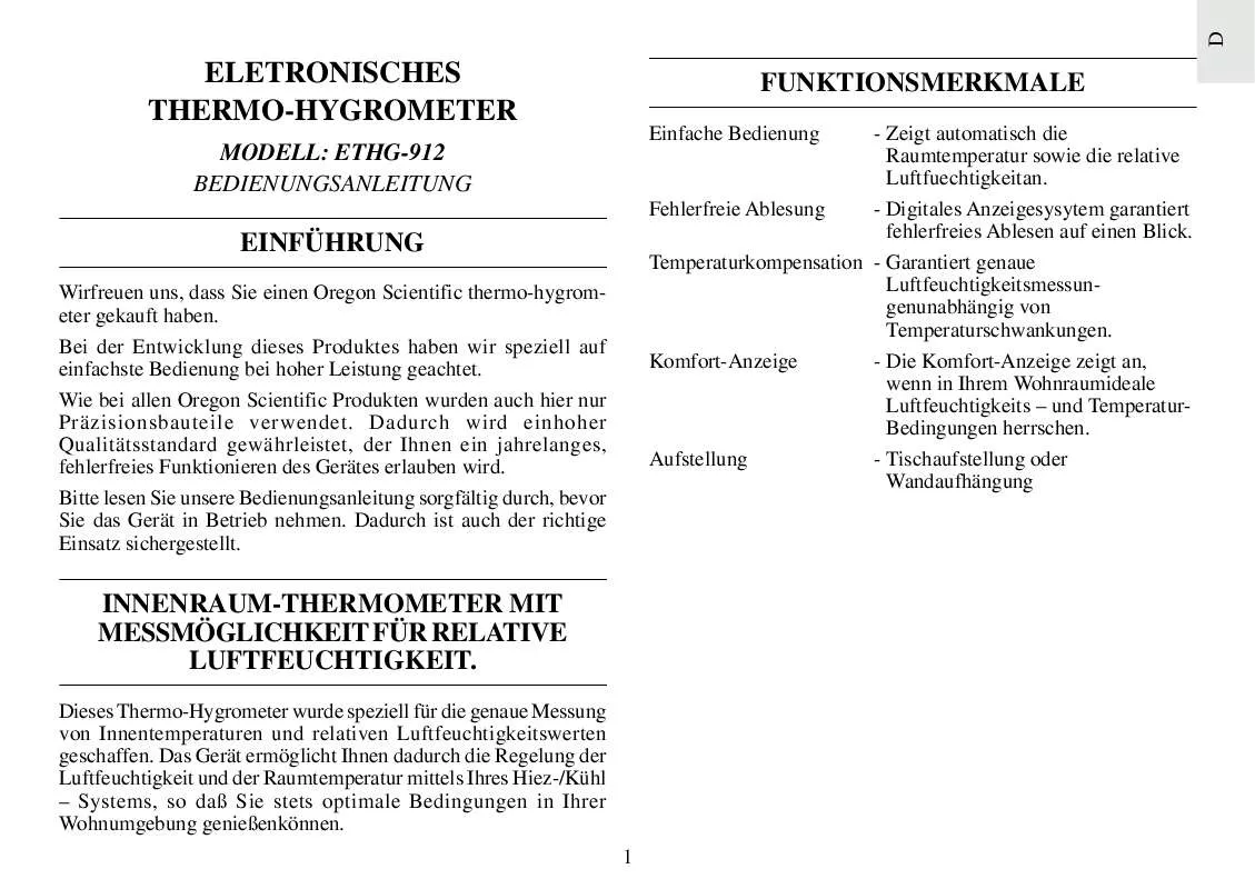 Mode d'emploi OREGON SCIENTIFIC ETHG912